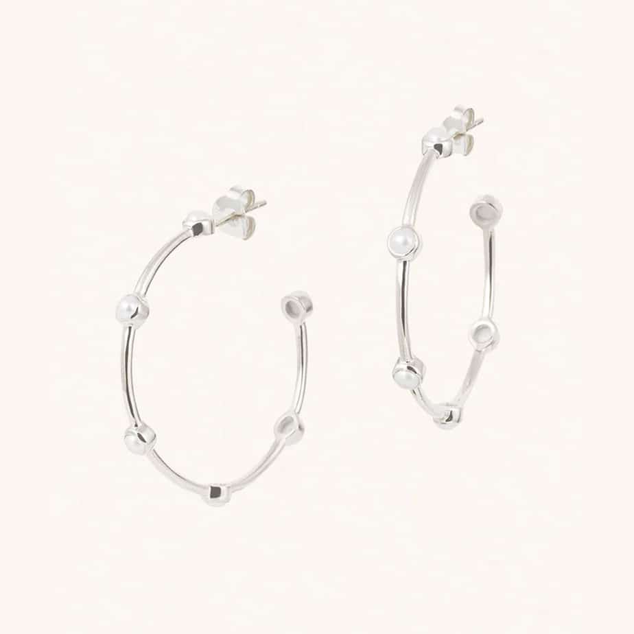 Silver Pearl Studded Hoop Earring Large Silverado Jewellery