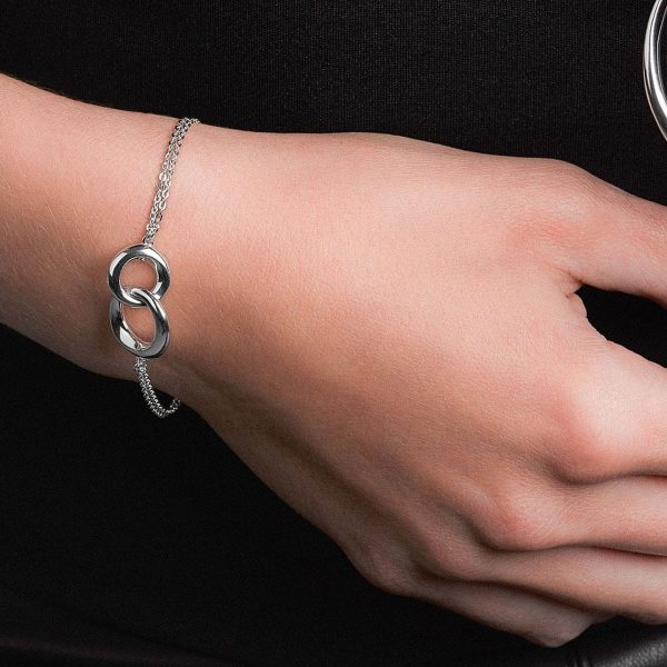Silver double bevel bracelet on model
