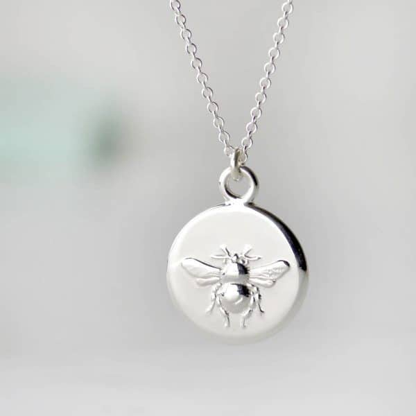 Silver busy bee disc necklace pendant