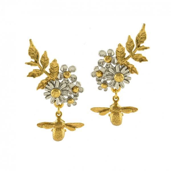Alex Monroe Jewellery Posy Cluster Bee Earrings | Silver | Gold
