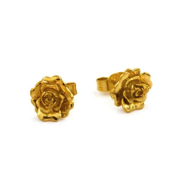 Alex Monroe Jewellery Gold Vermeil Rosa Damasca Stud Earrings