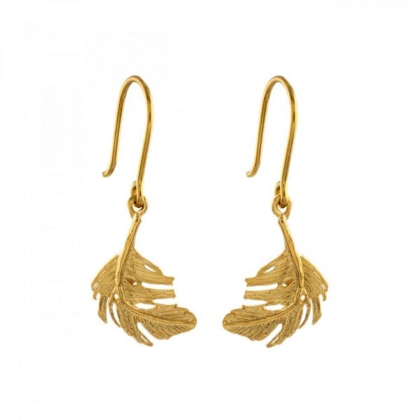 Alex Monroe Jewellery Gold Vermeil Little Feather Drop Earrings