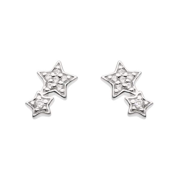 Sterling silver sparkly double star stud earrings