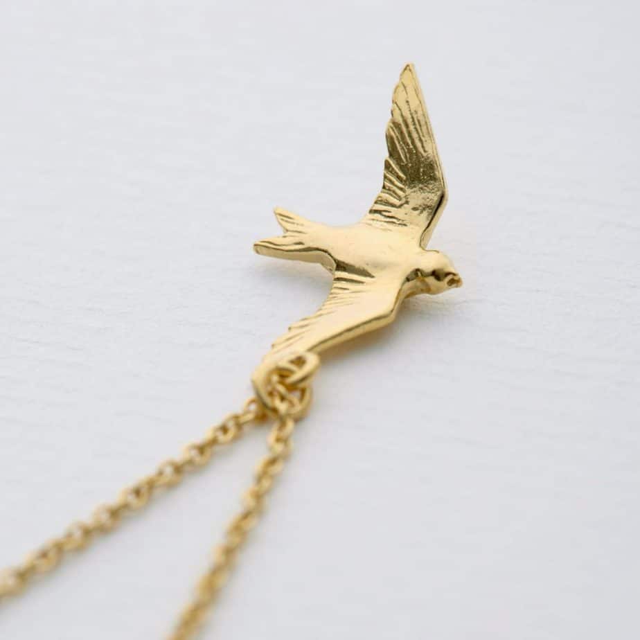 Gold Flying Swallow Necklace - Alex Monroe -Silverado Jewellery