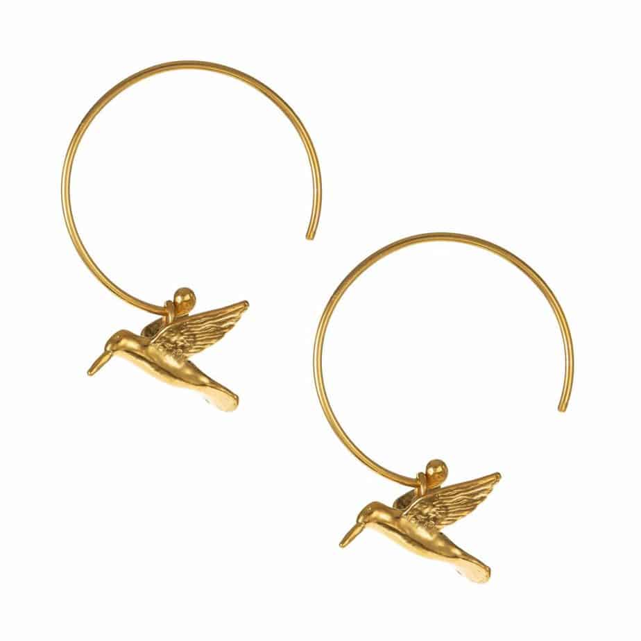 gold hummingbird hoop earrings - Alex Monroe - Silverado Jewellery