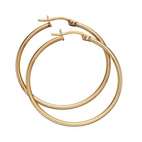 Solid 9 carat gold hinged hoop earrings.