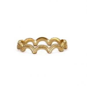 18 carat gold plated sterling silver wiggle ring with textured details, handmade by Rosie Kent.