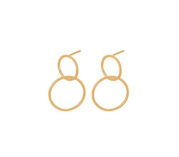18ct gold plated sterling silver double loop earrings with interlocking brushed effect loops, by Pernille Corydon