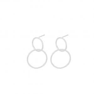 Sterling silver double loop earrings with interlocking brushed effect loops, by Pernille Corydon