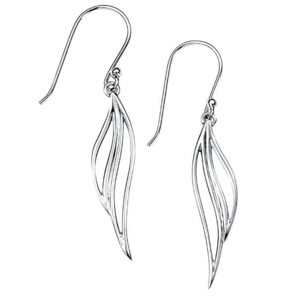 Sterling silver open leaf drop earrings