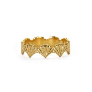 18ct gold plated sterling silver stacking ring with a textured scallop design, by Rosie Kent