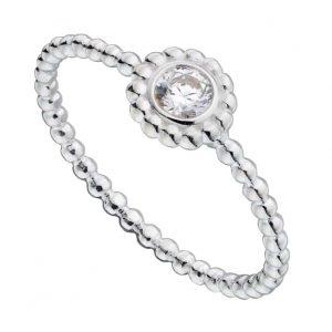 Sterling silver bobble ring with a round cubic zirconia stone