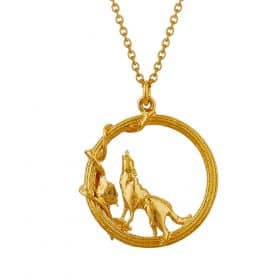 Gold howling wolf circle necklace by alex monroe