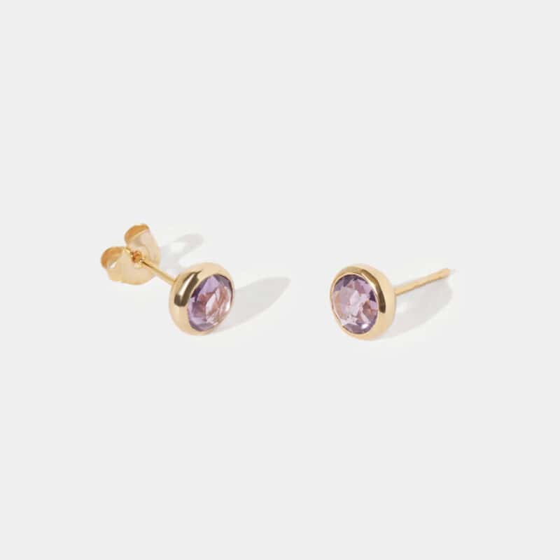 February Birthstone Gold Stud Earrings - Amethyst - Silverado Jewellery