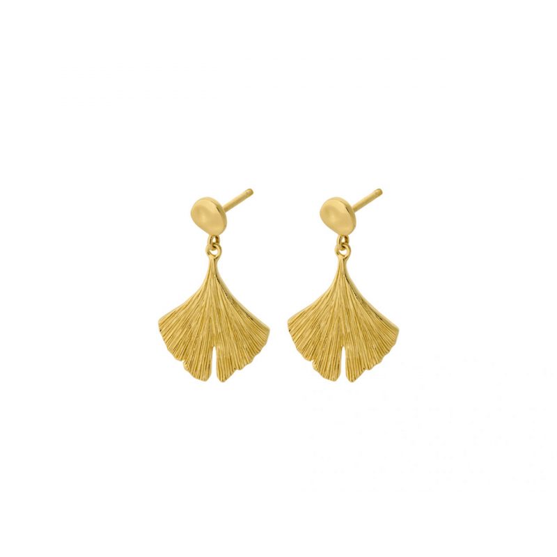 Biloba leaf gold drop earring - Pernille Corydon - Silverado Jewellery