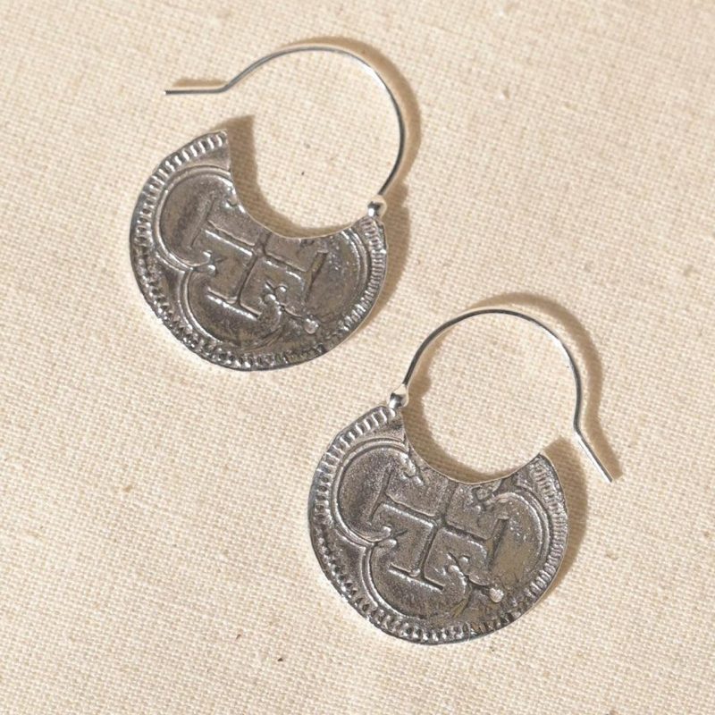 Silver Tesoro Coin Hoop Earrings - Wild Fawn - Silverado Jewellery