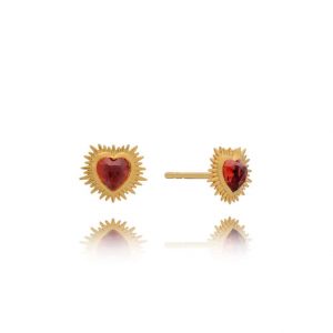 Gold and garnet heart Stud Earrings - Rachel Jackson - Silverado Jewellery