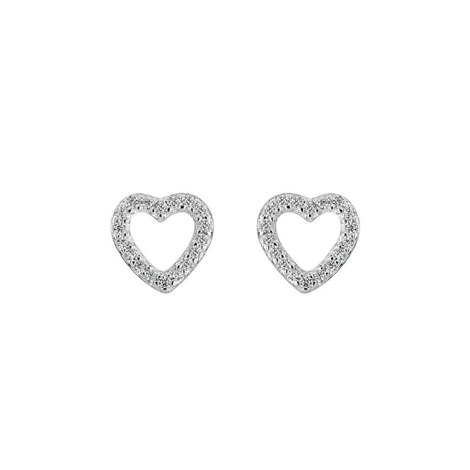 Silver Sparkling Open Heart Stud Earrings - Silverado Jewellery