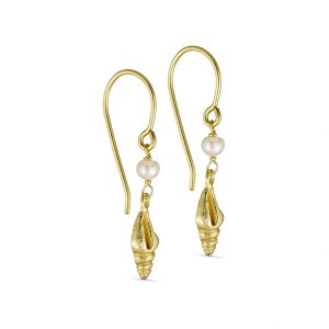Gold pearl and shell drop earrings - pure by nat - Silverado Jewellery