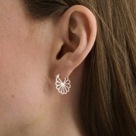 Small Silver Bellis Hoop Earrings on model - Pernille Corydon - Silverado Jewellery