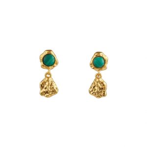 Gold molen malachite drop earring - orelia - silverado jewellery
