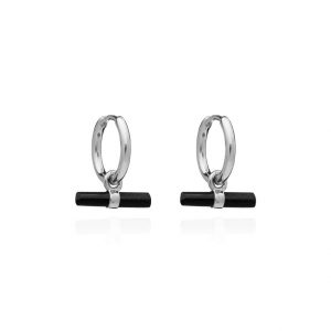 Silver Onyx Huggie Hoop Earring - Rachel Jackson - Silverado Jewellery