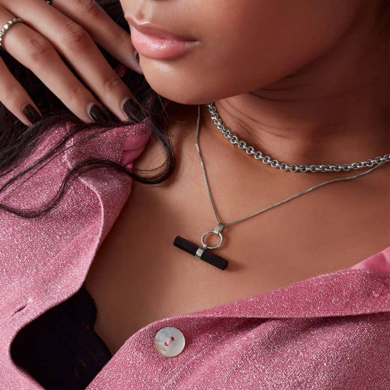 Silver Onyx T-bar necklace - Rachel Jackson - Silverado Jewellery