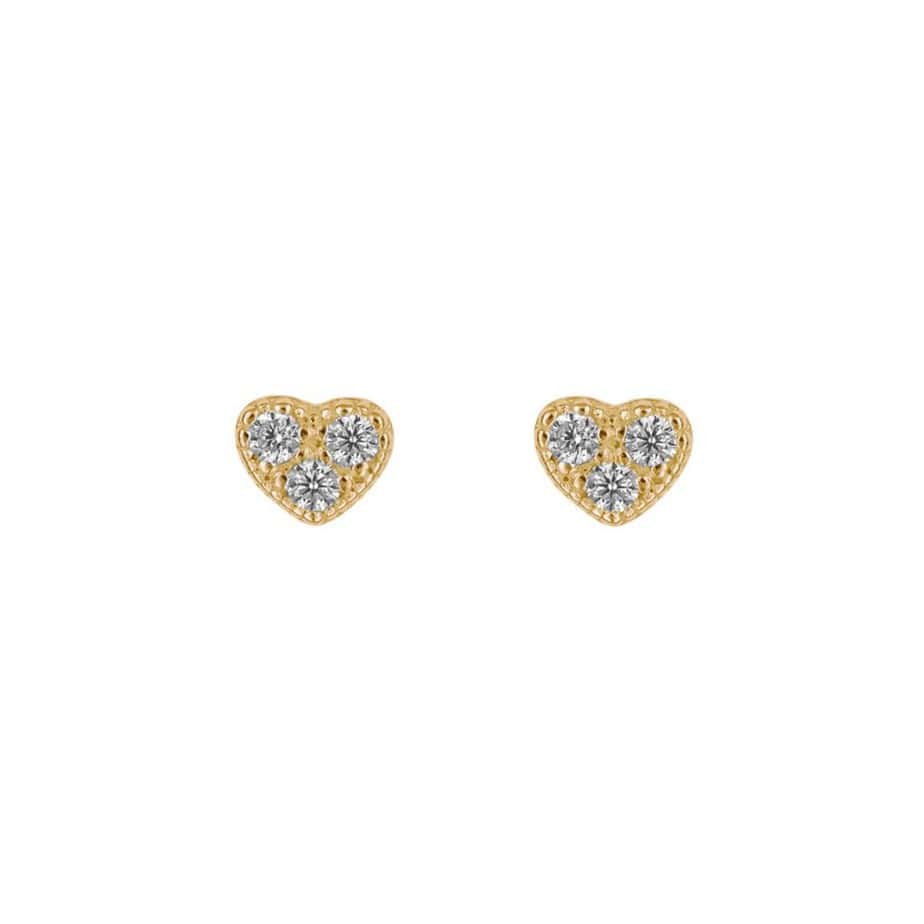 Gold Plated Sparkle Heart Stud Earrings - Silverado Jewellery