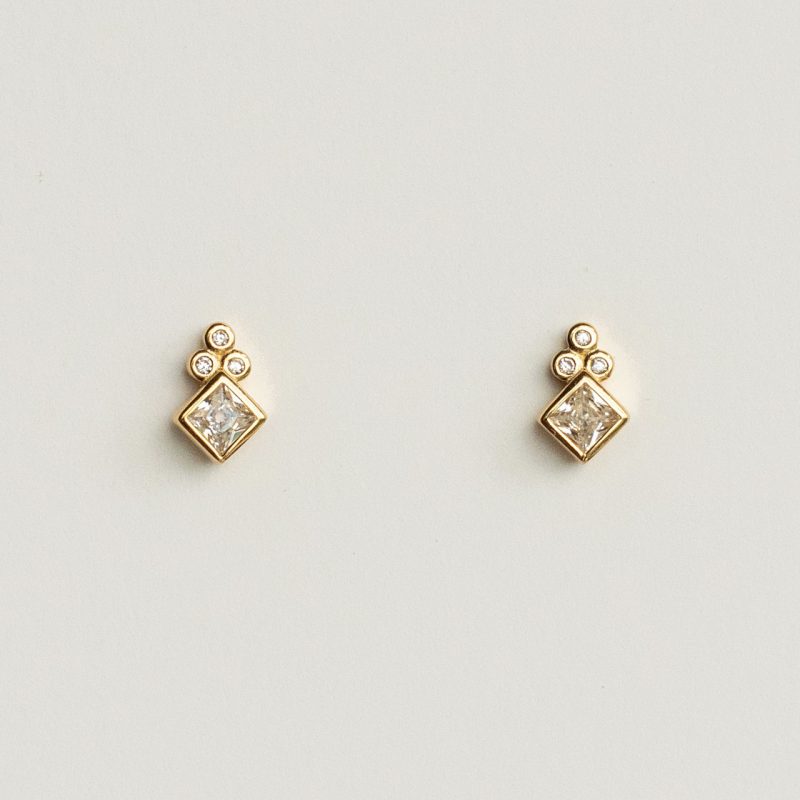 Gold Plated Sparkle Diamond Shape Stud Earrings - Silverado Jewellery