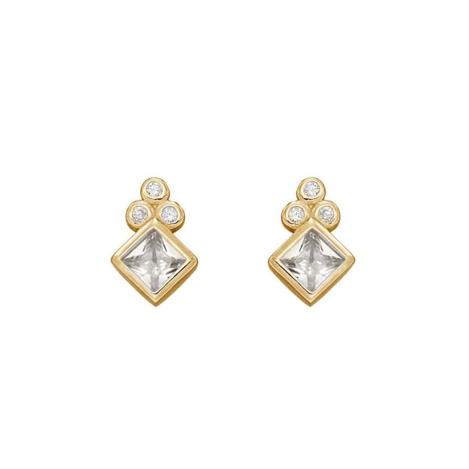 Gold Plated Sparkle Diamond Shape Stud Earrings - Silverado