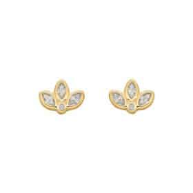 Gold Plated Sparkle Lotus Flower Shape Stud Earrings - Silverado Jewellery