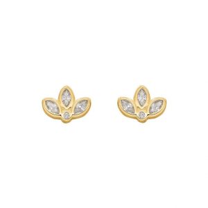 Gold Plated Sparkle Lotus Flower Shape Stud Earrings - Silverado Jewellery