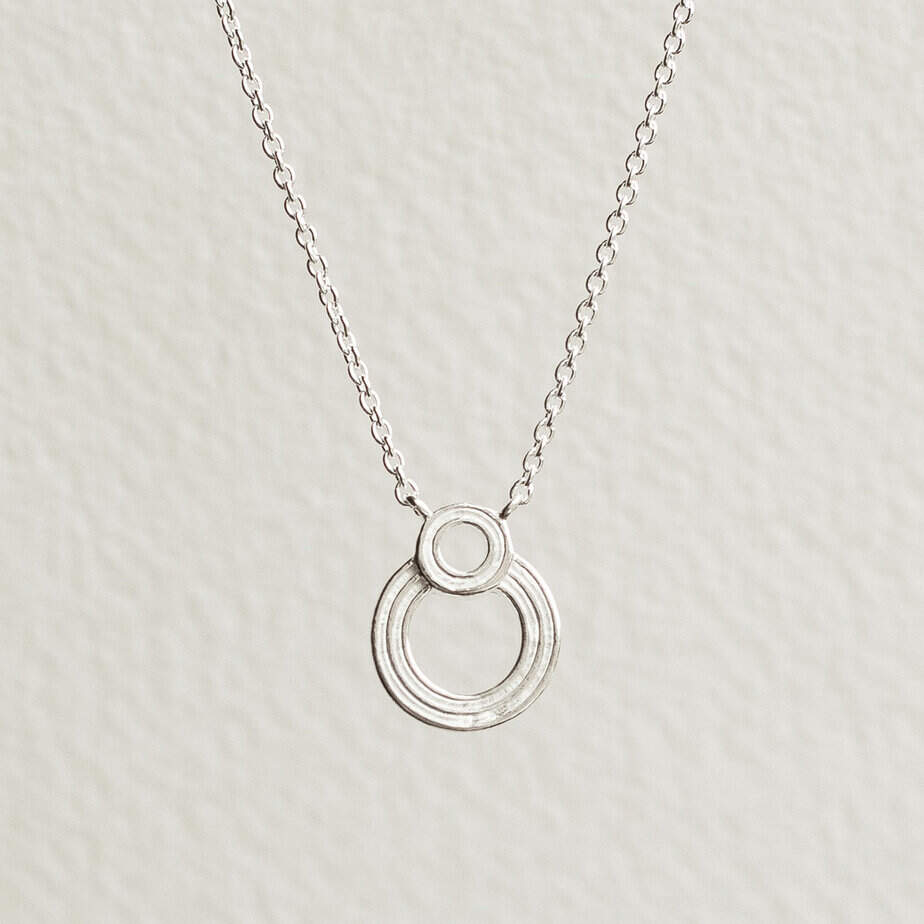 Silver Ridged Double Circle Necklace Silverado Jewellery