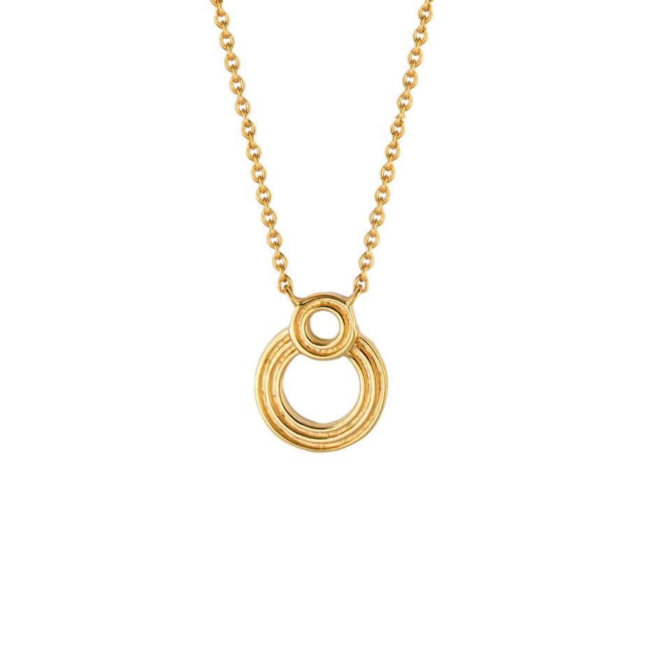 Gold Plated Ridged Double Circle Necklace - Silverado Jewellery