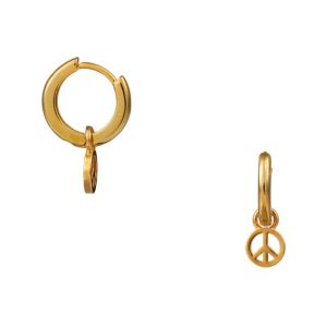 Peace Pendant Huggie Hoop Earrings