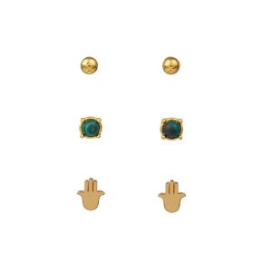 Malachite & Hamsa Hand Earring Set