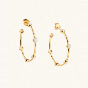 Large gold vermeil hoops with pearls - Luceir - Silverado Jewellery