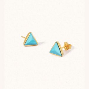 Gold Cosmic Turquoise Triangle Stud Earrings - Luceir - Silverado Jewellery