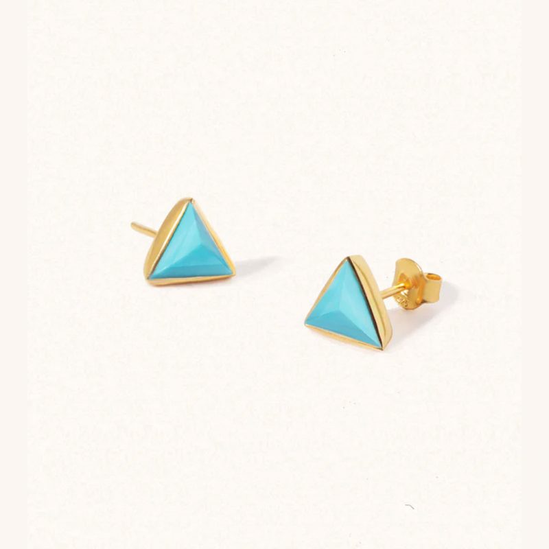 Gold Cosmic Turquoise Triangle Stud Earrings - Luceir - Silverado Jewellery