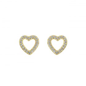 Gold Open Heart Sparkle Stud Earrings - Silverado Jewellery