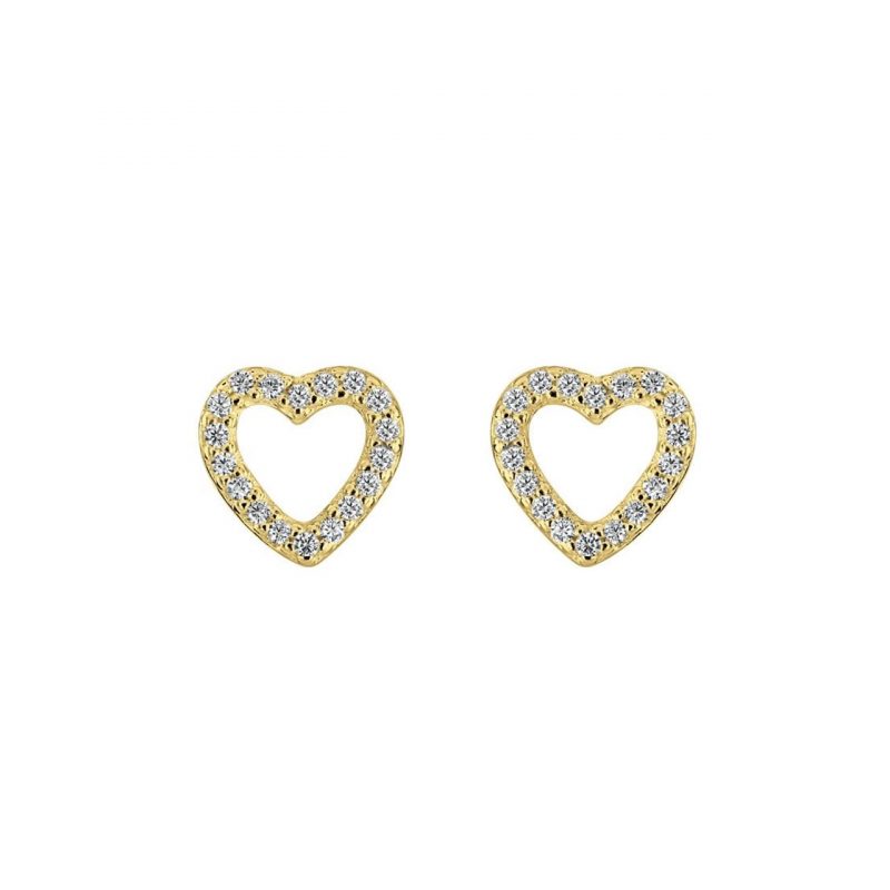 Gold Open Heart Sparkle Stud Earrings - Silverado Jewellery