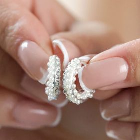 Pave half pearl cystal hoop earring - Lisa Angel - Silverado Jewellery