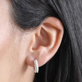 Pave half pearl cystal hoop earring - Lisa Angel - Silverado Jewellery