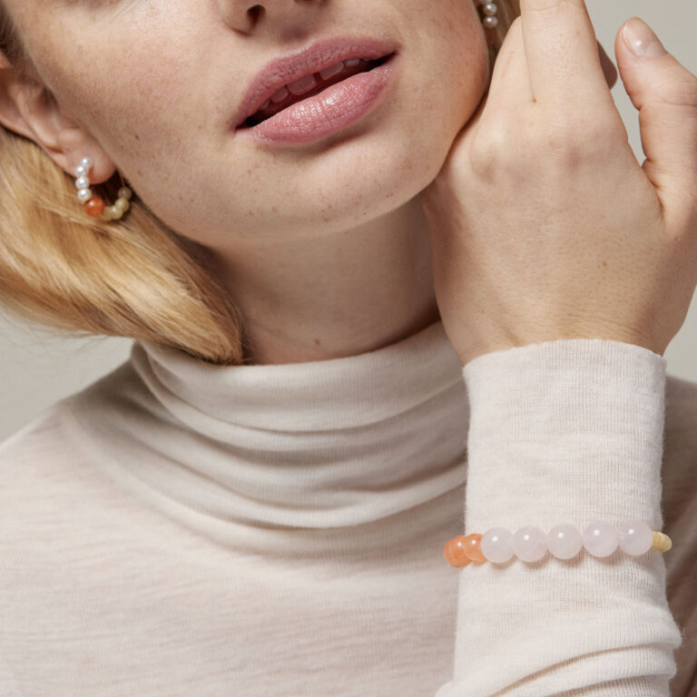 Pink bead and pearl earrings and bracelet - Enamel Copenhagen - Silverado Jewellery