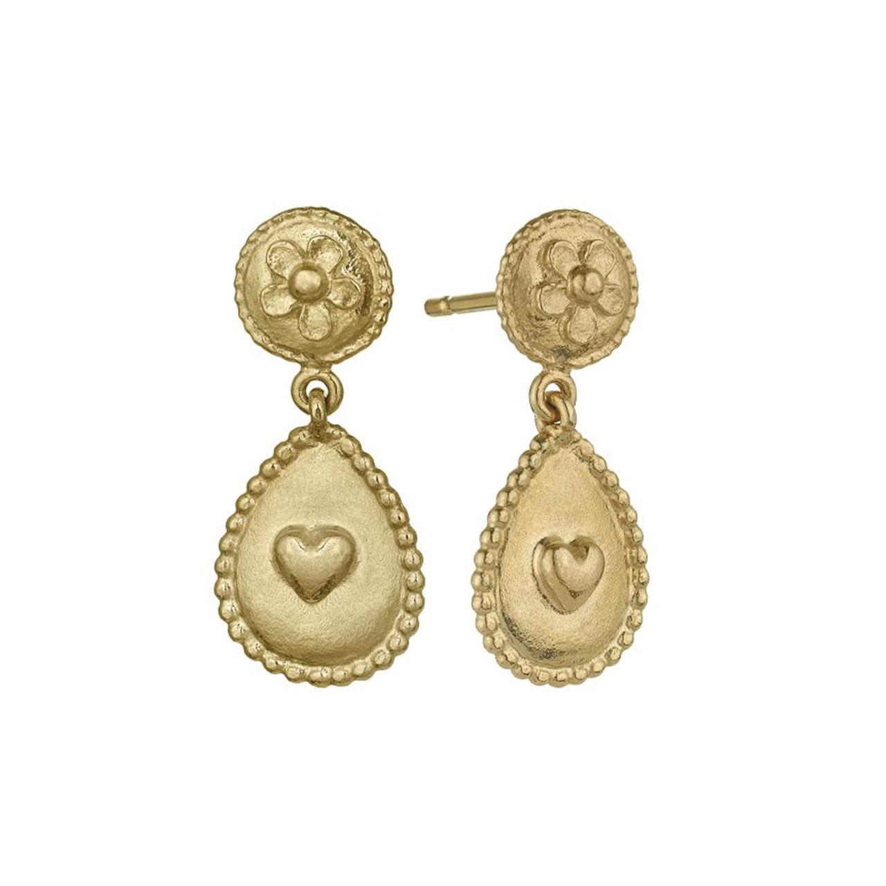 Gold Heart Flower Drop Earring - Alex Monroe - Silverado Jewellery