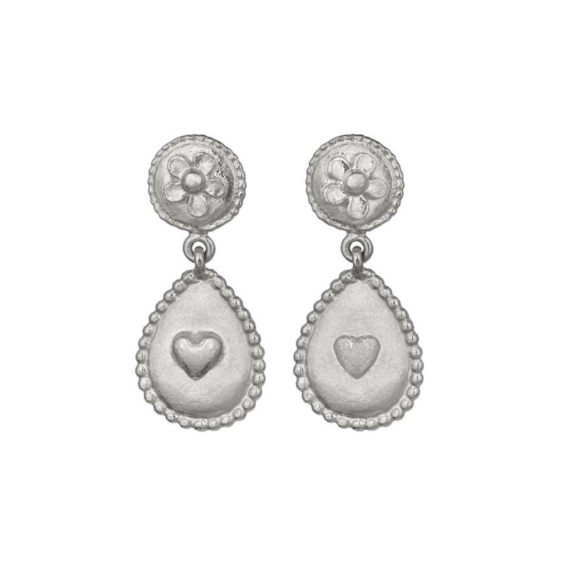 Silver Heart Flower Drop Earring - Alex Monroe - Silverado Jewellery