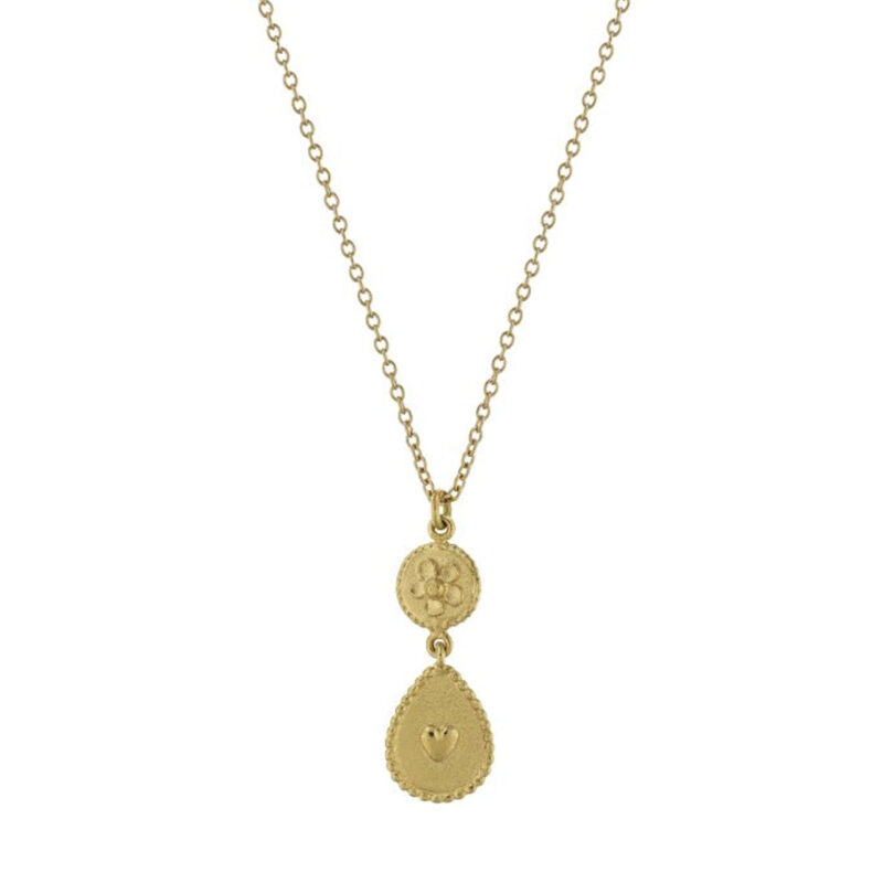 Gold heart and flower necklace - Alex Monroe - Silverado Jewellery