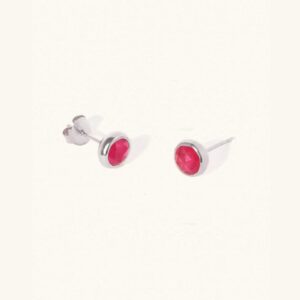 Silver Ruby Quartz July Borthstone Stud Earrings - Luceir - Silverado Jewellery