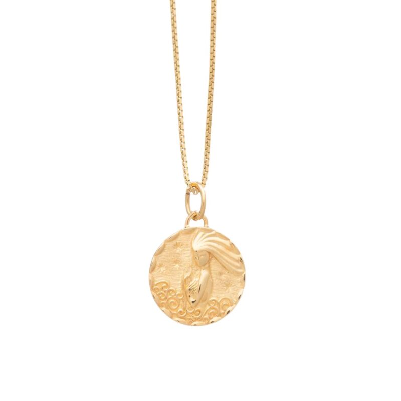Gold aquarius zodiac coin necklace - Rachel Jackson - Silverado Jewellery