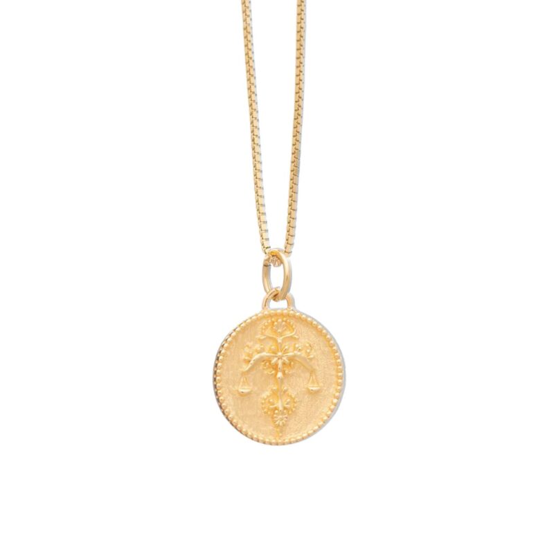 Gold Libra Zodiac Art Coin Necklace - Rachel Jackson - Silverado Jewellery